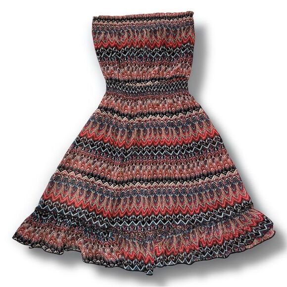 Vintage 90’s Y2K Deb Boho Strapless Red Print Mini Dress Size Large EUC - Picture 6 of 7